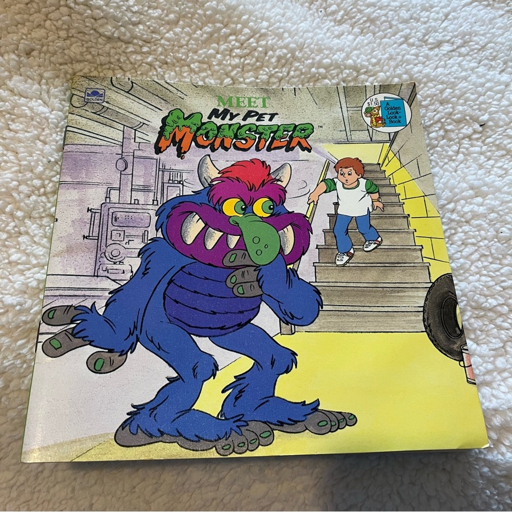 VTG Meet My Pet Monster Book Paperback Picture Book 80s Cartoon Toy Golden Books